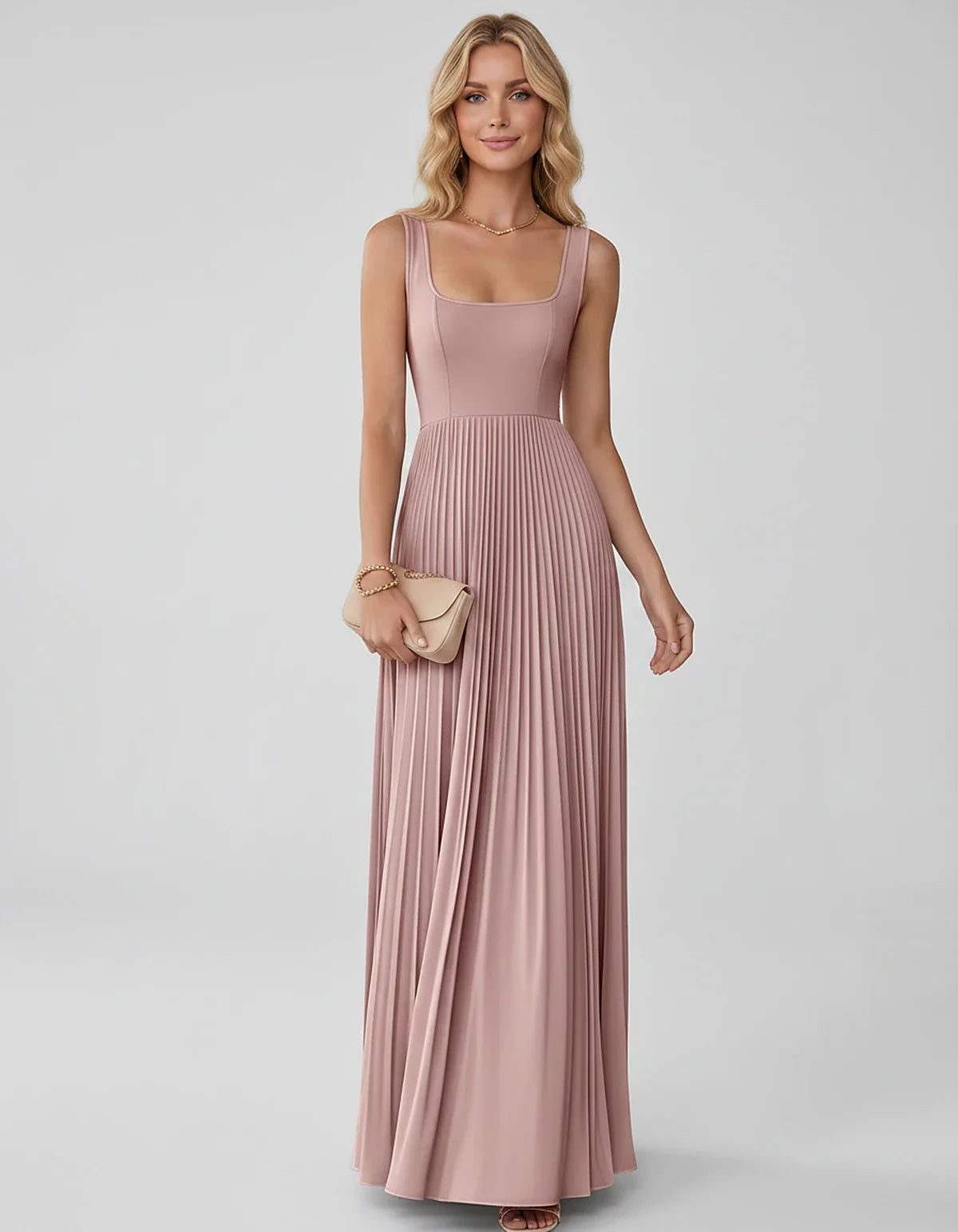 Satin Sleeveless Square Neck A-Line Maxi Dress with Pleated Skirt for Party, Cocktail, Evening, Wedding Guest & Summer Events | SKU: AMD-583920174618527-DUSTYROSE-L,AMD-583920174618527-DUSTYROSE-M,AMD-583920174618527-DUSTYROSE-S,AMD-583920174618527-DUSTYROSE-XL,AMD-583920174618527-DUSTYROSE-XS