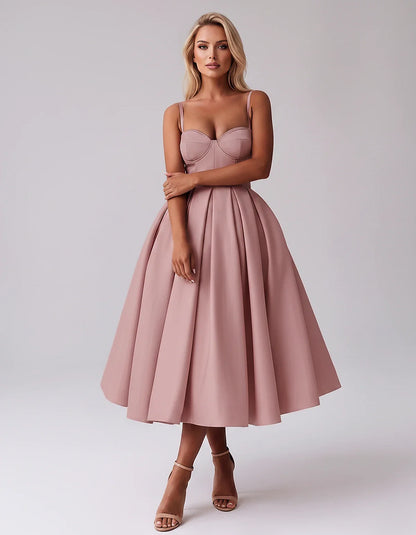Tea Length Satin Spaghetti Strap Sweetheart A-Line Midi Dress for Party, Cocktail, Evening, Wedding Guest & Formal Events Sum | SKU: MD-482913750618392-DUSTYROSE-L,MD-482913750618392-DUSTYROSE-M,MD-482913750618392-DUSTYROSE-S,MD-482913750618392-DUSTYROSE-XL,MD-482913750618392-DUSTYROSE-XS