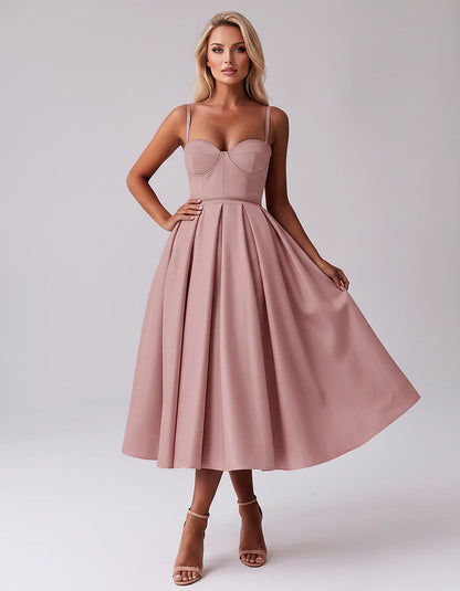 Tea Length Satin Spaghetti Strap Sweetheart A-Line Midi Dress for Party, Cocktail, Evening, Wedding Guest & Formal Events Sum | SKU: MD-482913750618392-DUSTYROSE-L,MD-482913750618392-DUSTYROSE-M,MD-482913750618392-DUSTYROSE-S,MD-482913750618392-DUSTYROSE-XL,MD-482913750618392-DUSTYROSE-XS