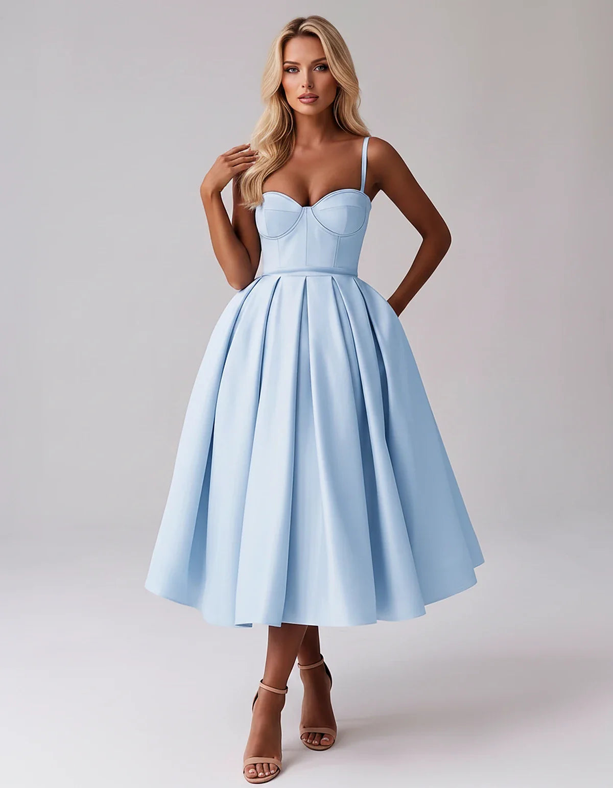Tea Length Satin Spaghetti Strap Sweetheart A-Line Midi Dress for Party, Cocktail, Evening, Wedding Guest & Formal Events Sum | SKU: MD-482913750618392-LIGHTBLUE-L,MD-482913750618392-LIGHTBLUE-M,MD-482913750618392-LIGHTBLUE-S,MD-482913750618392-LIGHTBLUE-XL,MD-482913750618392-LIGHTBLUE-XS