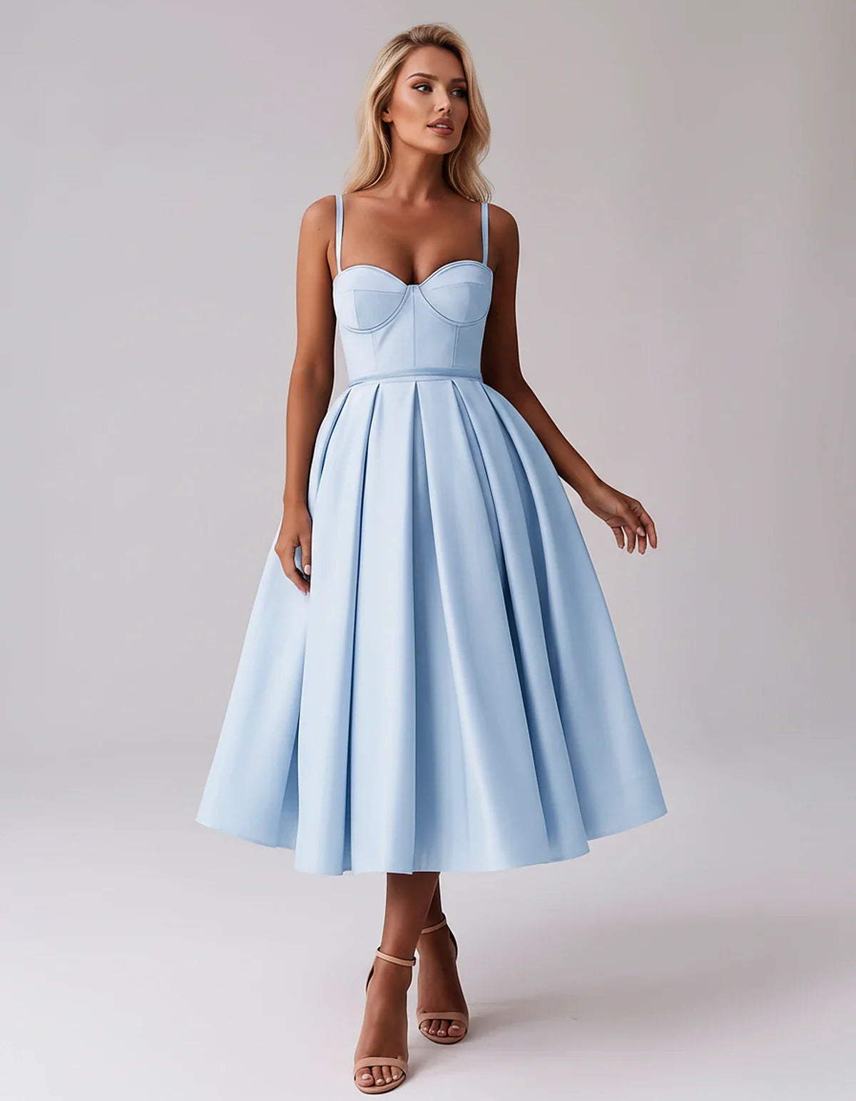 Tea Length Satin Spaghetti Strap Sweetheart A-Line Midi Dress for Party, Cocktail, Evening, Wedding Guest & Formal Events Sum | SKU: MD-482913750618392-LIGHTBLUE-L,MD-482913750618392-LIGHTBLUE-M,MD-482913750618392-LIGHTBLUE-S,MD-482913750618392-LIGHTBLUE-XL,MD-482913750618392-LIGHTBLUE-XS
