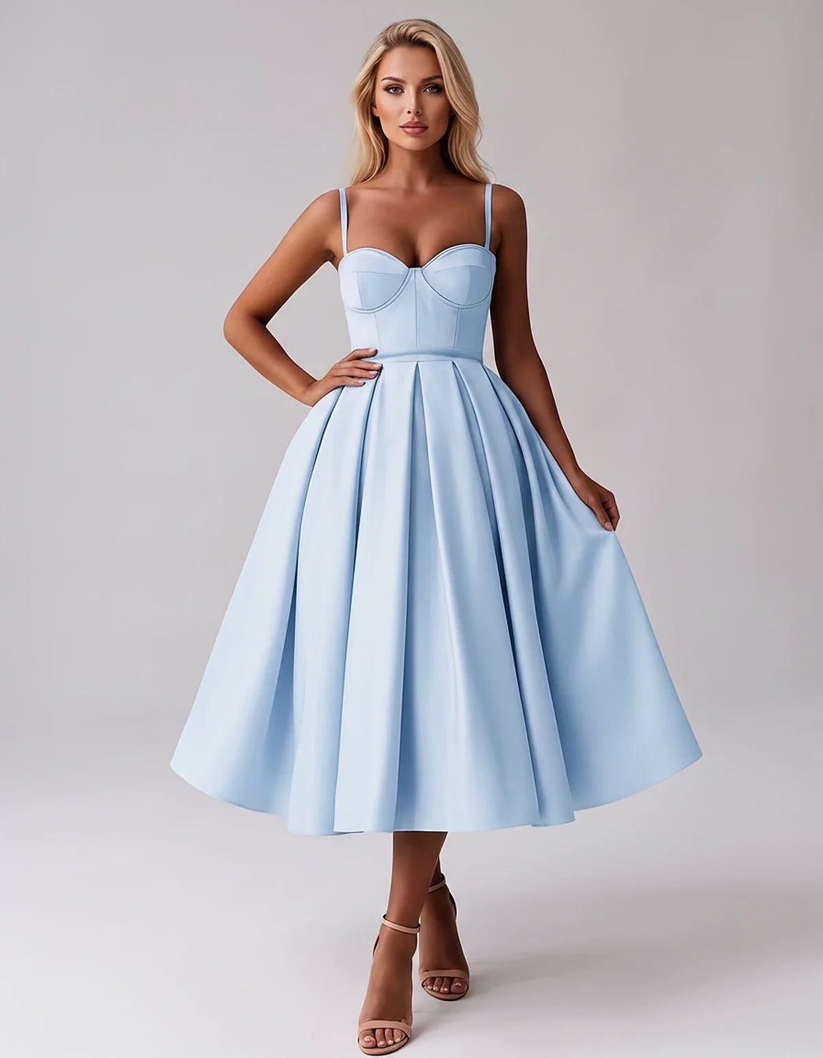 Tea Length Satin Spaghetti Strap Sweetheart A-Line Midi Dress for Party, Cocktail, Evening, Wedding Guest & Formal Events Sum | SKU: MD-482913750618392-LIGHTBLUE-L,MD-482913750618392-LIGHTBLUE-M,MD-482913750618392-LIGHTBLUE-S,MD-482913750618392-LIGHTBLUE-XL,MD-482913750618392-LIGHTBLUE-XS