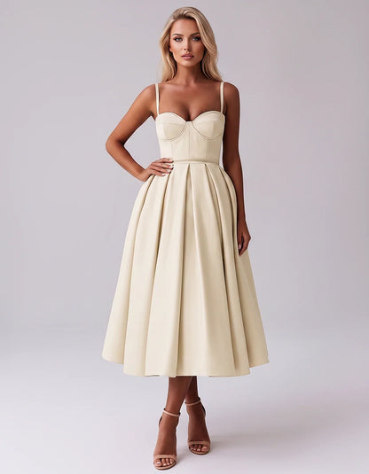 Tea Length Satin Spaghetti Strap Sweetheart A-Line Midi Dress for Party, Cocktail, Evening, Wedding Guest & Formal Events Sum | SKU: MD-482913750618392-CHAMPAGNE-L,MD-482913750618392-CHAMPAGNE-M,MD-482913750618392-CHAMPAGNE-S,MD-482913750618392-CHAMPAGNE-XL,MD-482913750618392-CHAMPAGNE-XS