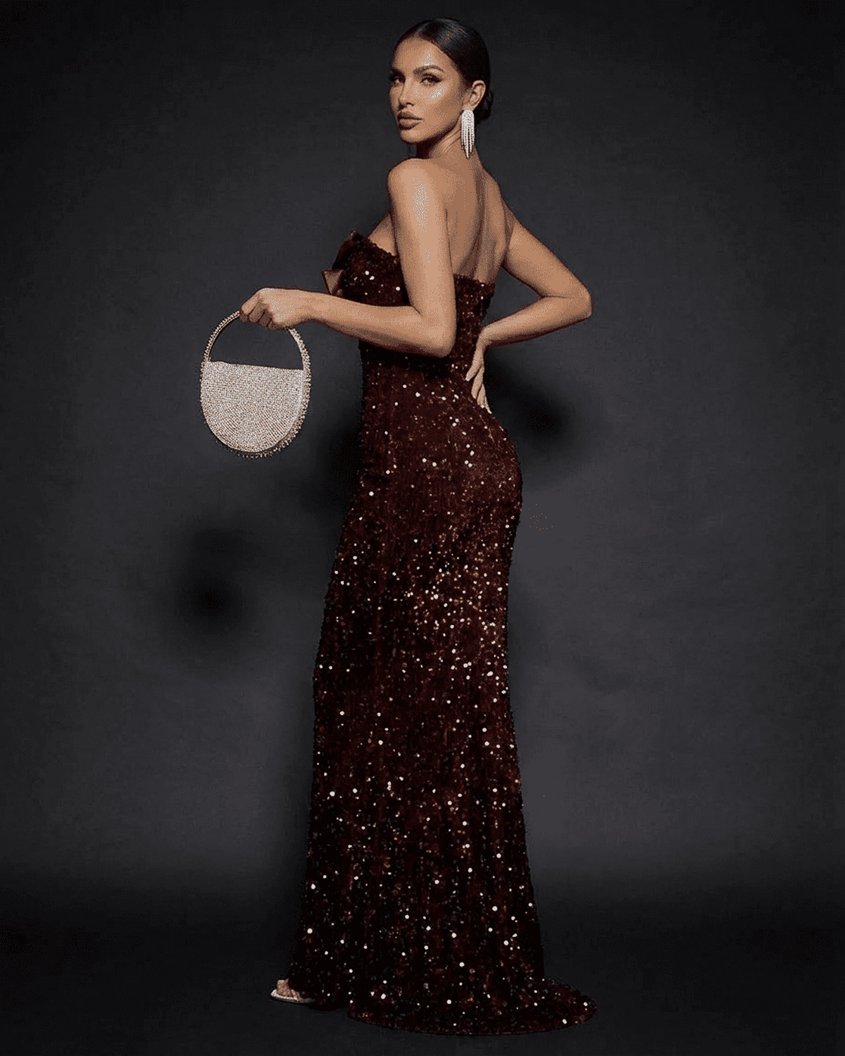 Bali Maxi Dress in shimmering red satin, strapless design perfect for evening events by RAMBLION.