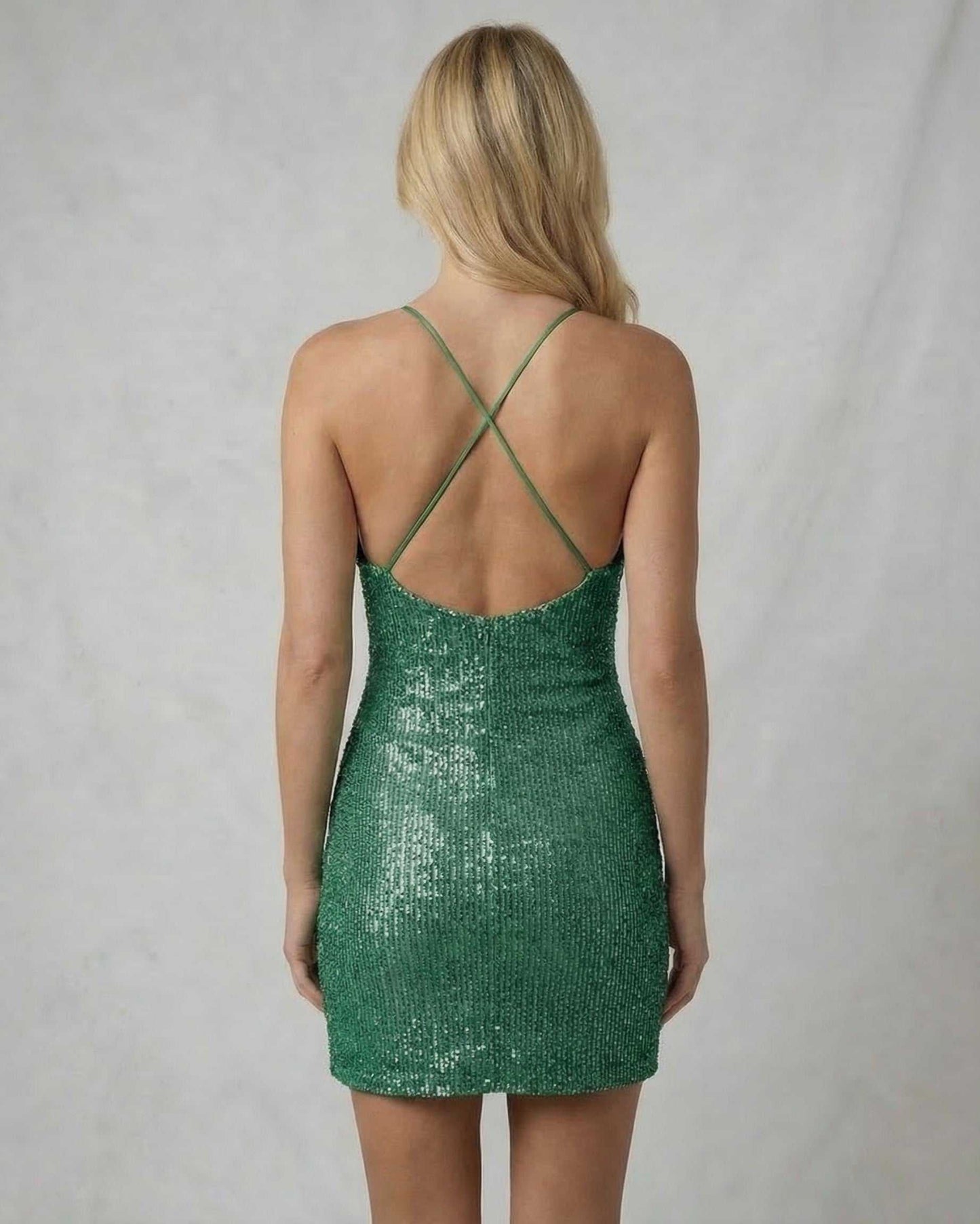 Bali Mini Dress - Emerald green sequin overlay mini dress from RAMBLION, perfect for making a stylish statement at events.