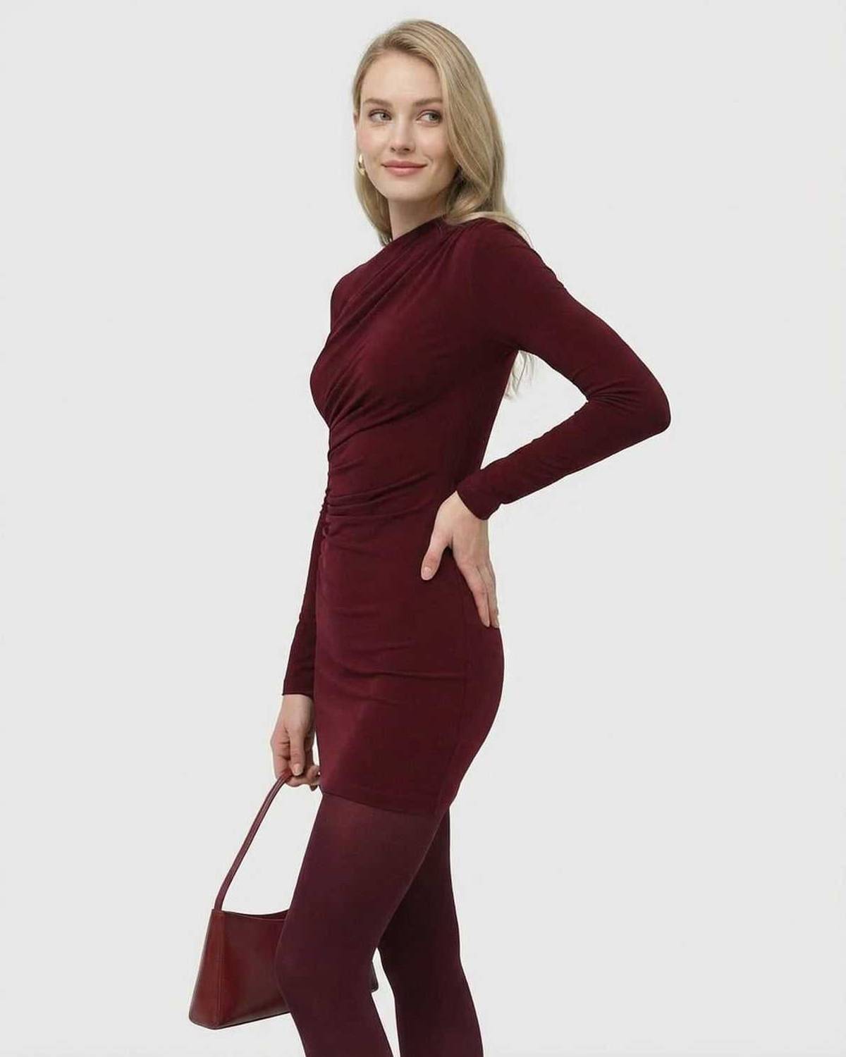 Bari Mini Dress in rich red, round neck, chic silhouette, perfect for various occasions by RAMBLION.