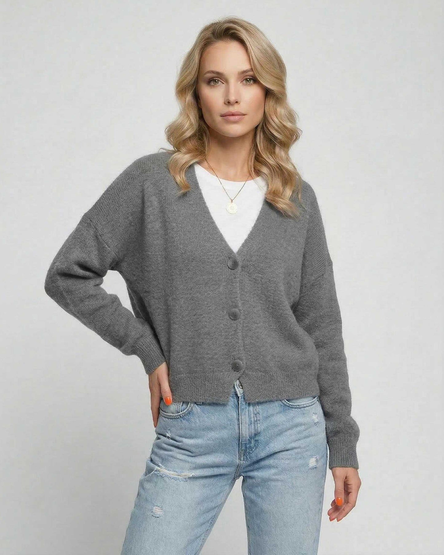 Batik Cardigan in grey, featuring a relaxed fit, premium knit fabric, perfect for casual or polished occasions by RAMBLION.