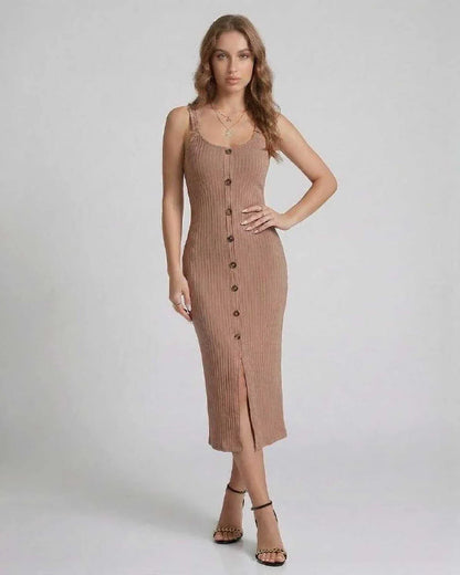 Beige Bodycon Round Neck Sleeveless Midi Dress | Formal Events, Evening Parties, Everyday Wear & Weekend Wear, front view | R | SKU: CMD-864205731-beige-L-9296,CMD-864205731-beige-M-4162,CMD-864205731-beige-S-5763,CMD-864205731-beige-XL-7069,CMD-864205731-beige-XS-9272