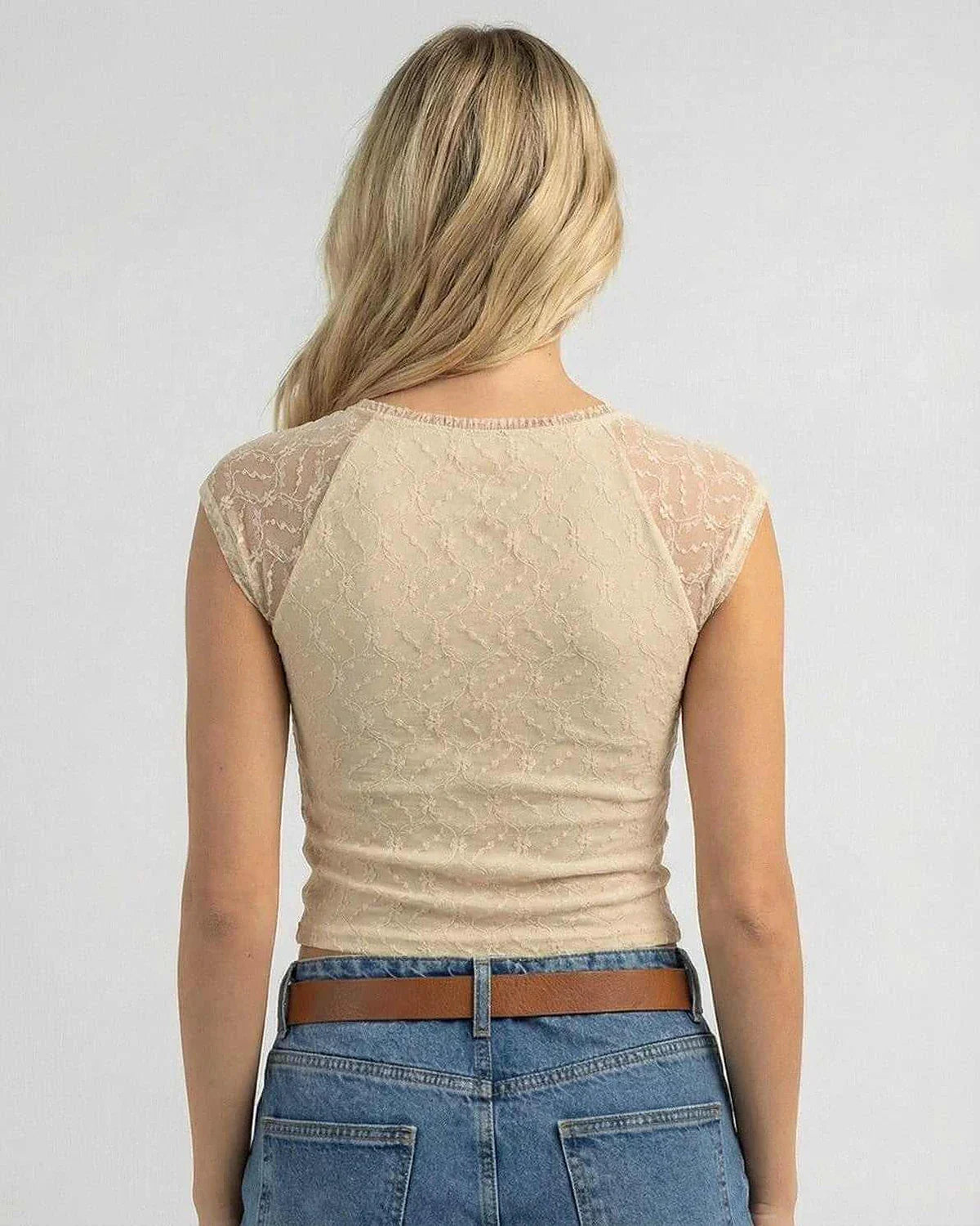 Beige Cotton Top, back view | Ramblion | SKU: BLT-59321-BGE-L-557,BLT-59321-BGE-M-9466,BLT-59321-BGE-S-5505,BLT-59321-BGE-XL-2283,BLT-59321-BGE-XS-4749