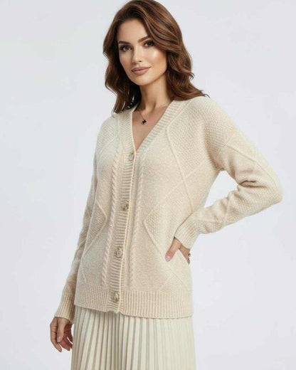 Ivory Cardigan, front view | Ramblion | SKU: CC-529483761-ivory-L-5507,CC-529483761-ivory-M-7940,CC-529483761-ivory-S-6094,CC-529483761-ivory-XL-8886,CC-529483761-ivory-XS-4042