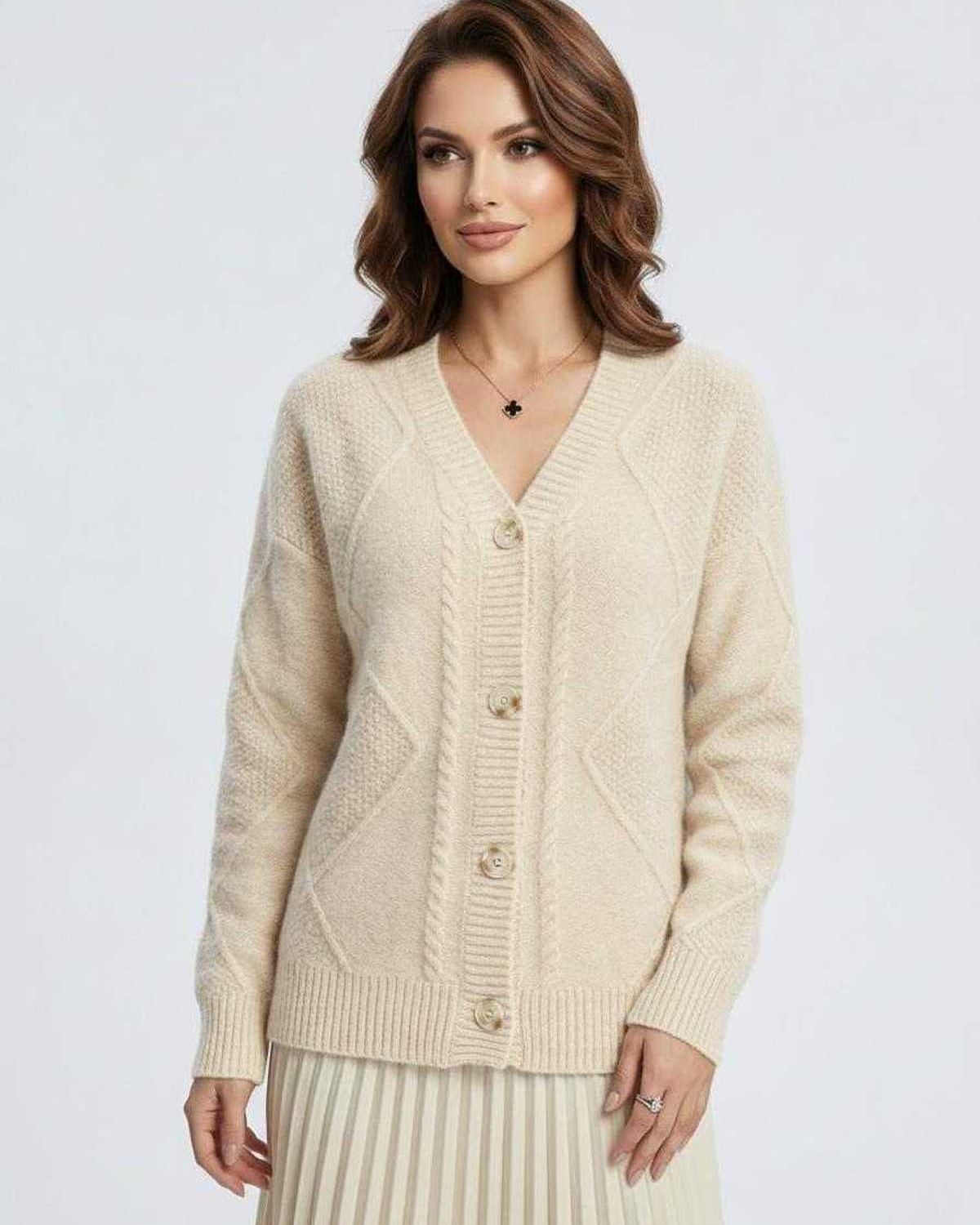 Ivory Cardigan, front view | Ramblion | SKU: CC-529483761-ivory-L-5507,CC-529483761-ivory-M-7940,CC-529483761-ivory-S-6094,CC-529483761-ivory-XL-8886,CC-529483761-ivory-XS-4042