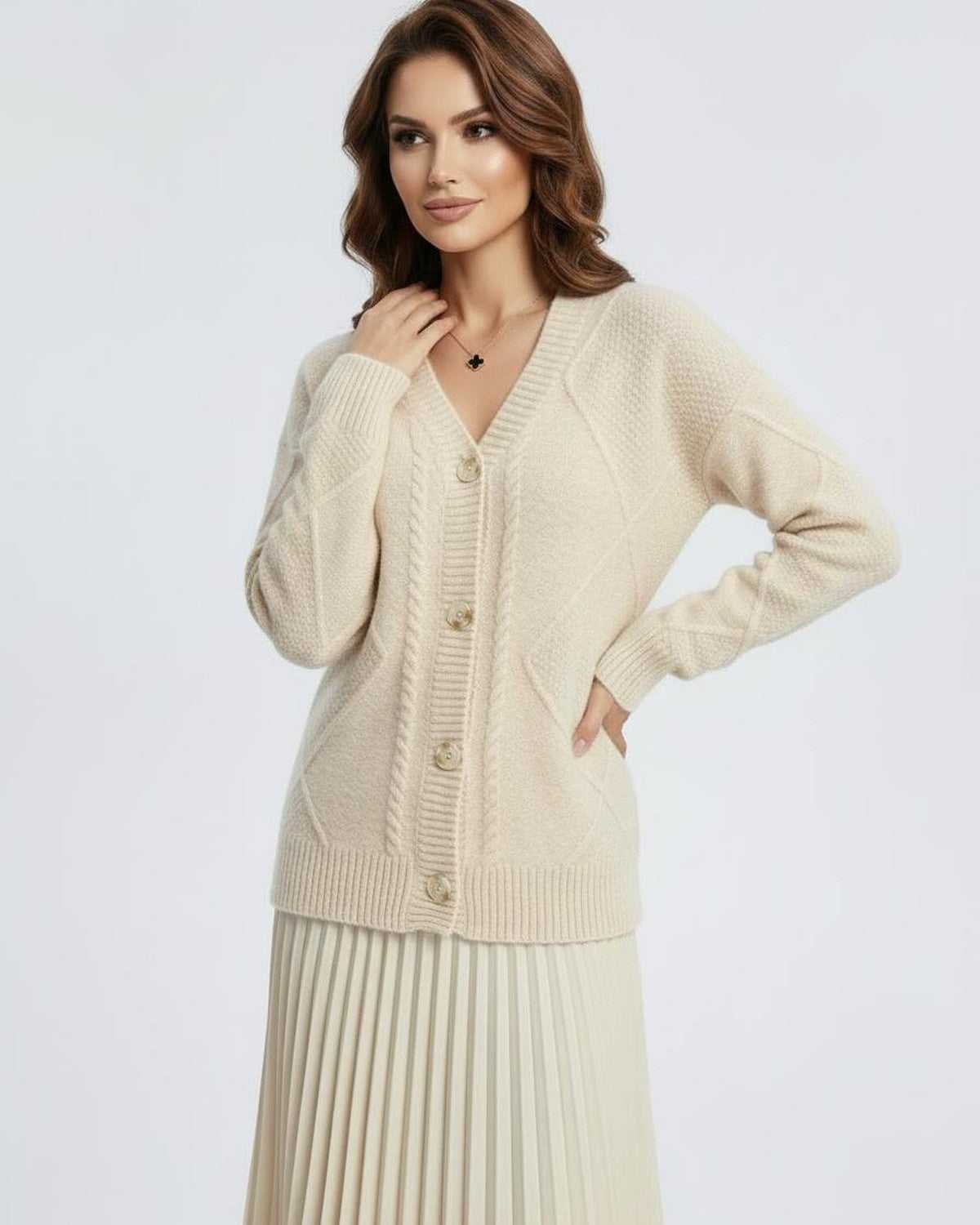 Ivory Cardigan, front view | Ramblion | SKU: CC-529483761-ivory-L-5507,CC-529483761-ivory-M-7940,CC-529483761-ivory-S-6094,CC-529483761-ivory-XL-8886,CC-529483761-ivory-XS-4042