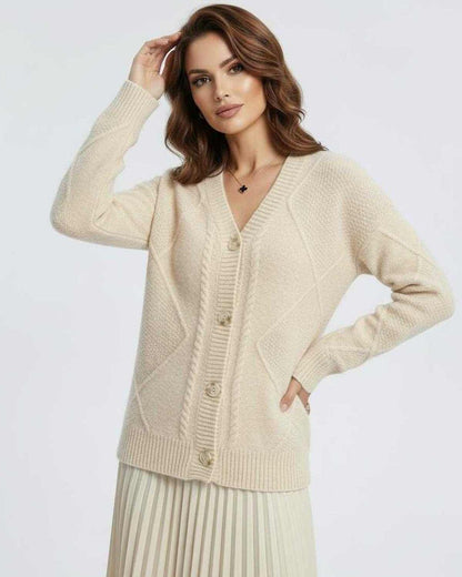 Ivory Cardigan, front view | Ramblion | SKU: CC-529483761-ivory-L-5507,CC-529483761-ivory-M-7940,CC-529483761-ivory-S-6094,CC-529483761-ivory-XL-8886,CC-529483761-ivory-XS-4042