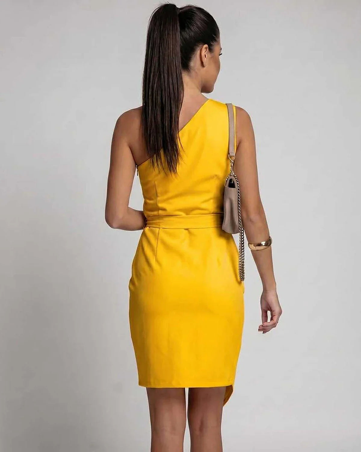 Beige,pink,black,yellow Cotton Boat Neck Sleeveless Midi Dress | Gala Nights & Cocktail Parties, back view | Ramblion | SKU: RB-AF821C-YELLOW-L,RB-AF821C-YELLOW-M,RB-AF821C-YELLOW-S,RB-AF821C-YELLOW-XL,RB-AF821C-YELLOW-XS
