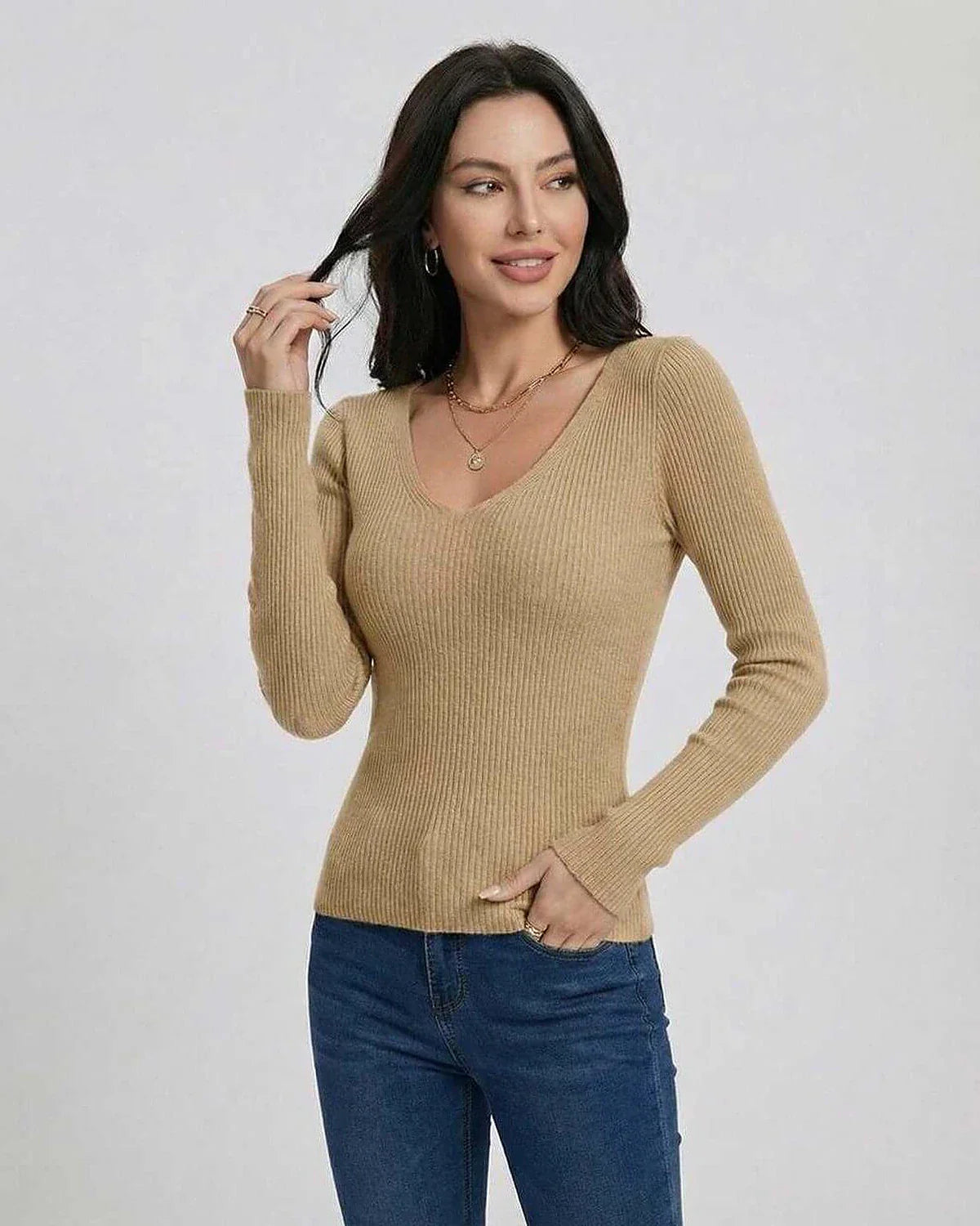 Beige Pullover, front view | Ramblion | SKU: SP-28451-CAMEL-L-1101,SP-28451-CAMEL-M-1757,SP-28451-CAMEL-S-3339,SP-28451-CAMEL-XL-9588,SP-28451-CAMEL-XS-8436