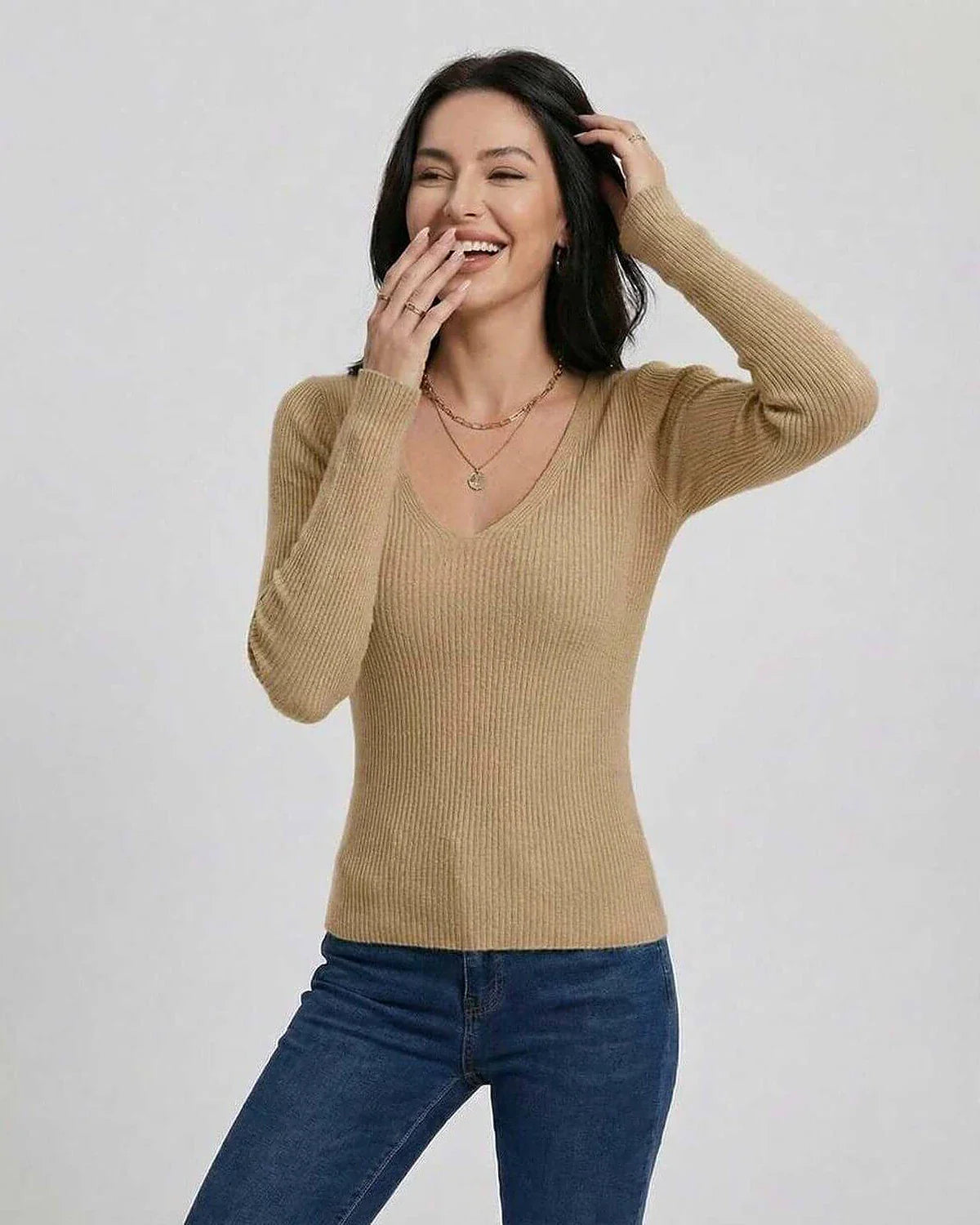 Beige Pullover, front view | Ramblion | SKU: SP-28451-CAMEL-L-1101,SP-28451-CAMEL-M-1757,SP-28451-CAMEL-S-3339,SP-28451-CAMEL-XL-9588,SP-28451-CAMEL-XS-8436