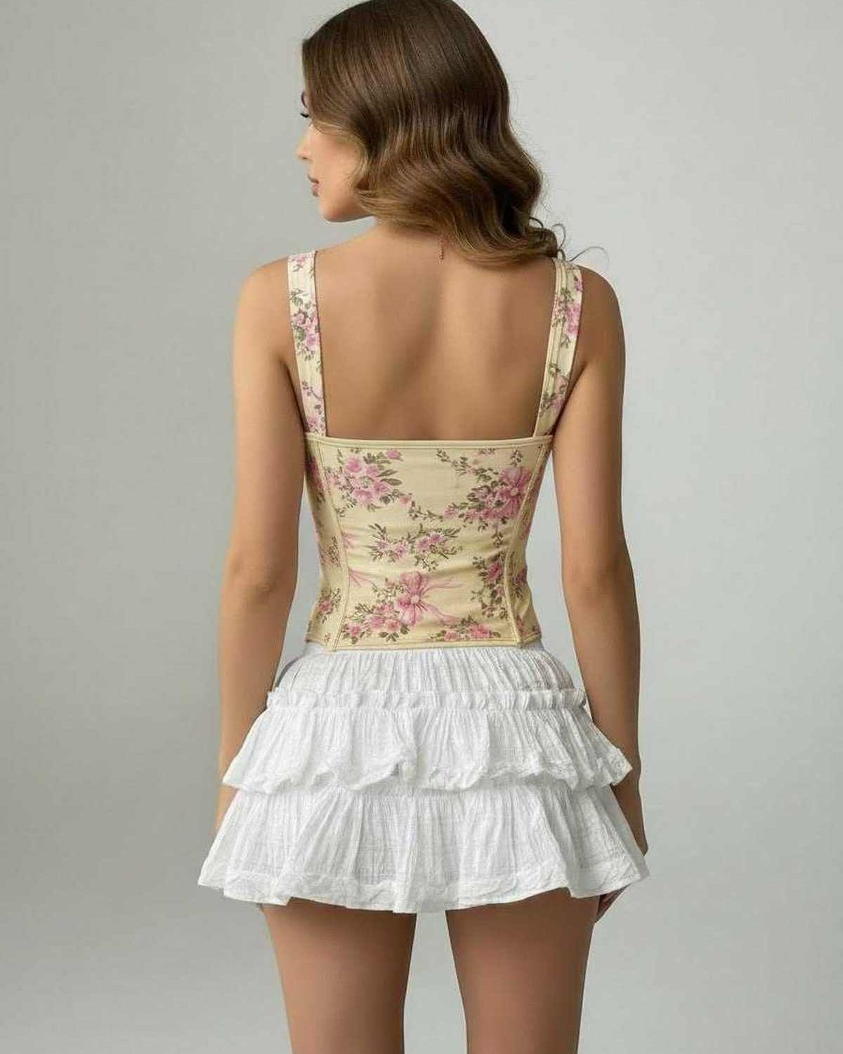 Yellow Square Neck Sleeveless Set, back view | Ramblion | SKU: CCT-48392-yellow-L-2878,CCT-48392-yellow-M-3588,CCT-48392-yellow-S-5716,CCT-48392-yellow-XL-9556,CCT-48392-yellow-XS-4314