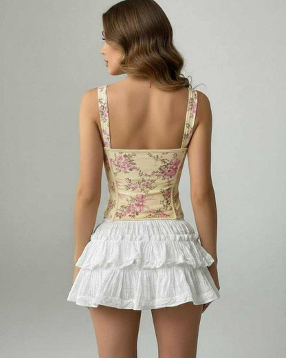Yellow Square Neck Sleeveless Set, back view | Ramblion | SKU: CCT-48392-yellow-L-2878,CCT-48392-yellow-M-3588,CCT-48392-yellow-S-5716,CCT-48392-yellow-XL-9556,CCT-48392-yellow-XS-4314
