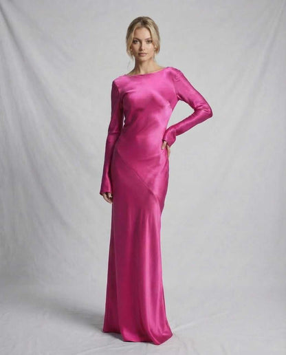 Bess Maxi Dress - pink ankle-length gown with satin finish, elegant silhouette by RAMBLION