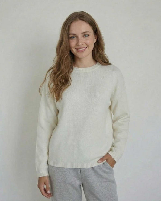 Biot Pullover by RAMBLION, luxurious white pullover, soft wool, relaxed fit, perfect for layering, stylish staple.