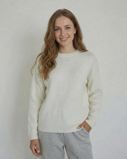 Biot Pullover by RAMBLION, white wool pullover with relaxed fit, perfect for layering in cooler months.