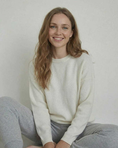 Biot Pullover by RAMBLION, white luxurious wool pullover, soft, relaxed fit, perfect for layering and everyday wear.