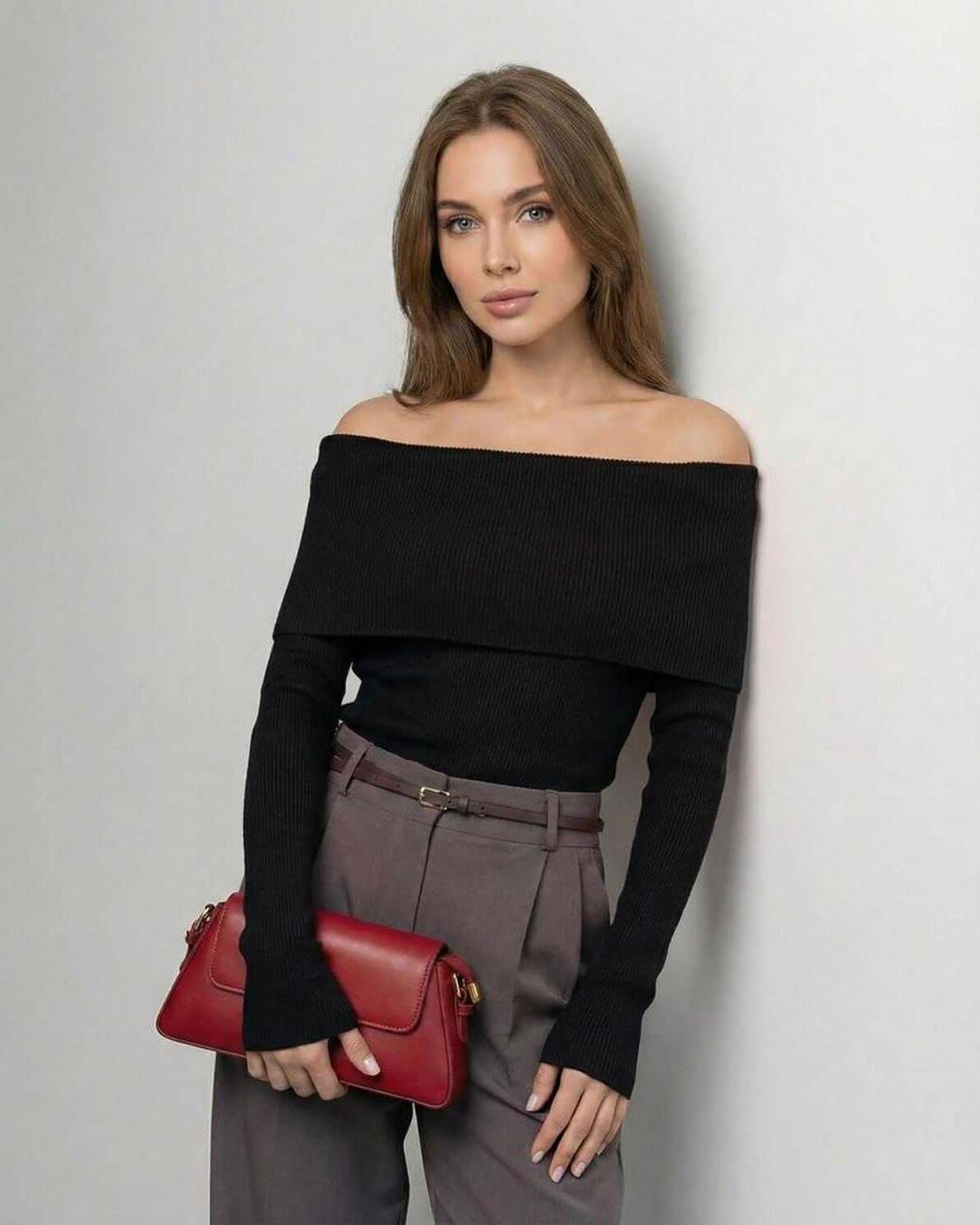 Biot Top - black off-the-shoulder long sleeve top by RAMBLION, perfect for elegant, casual occasions.