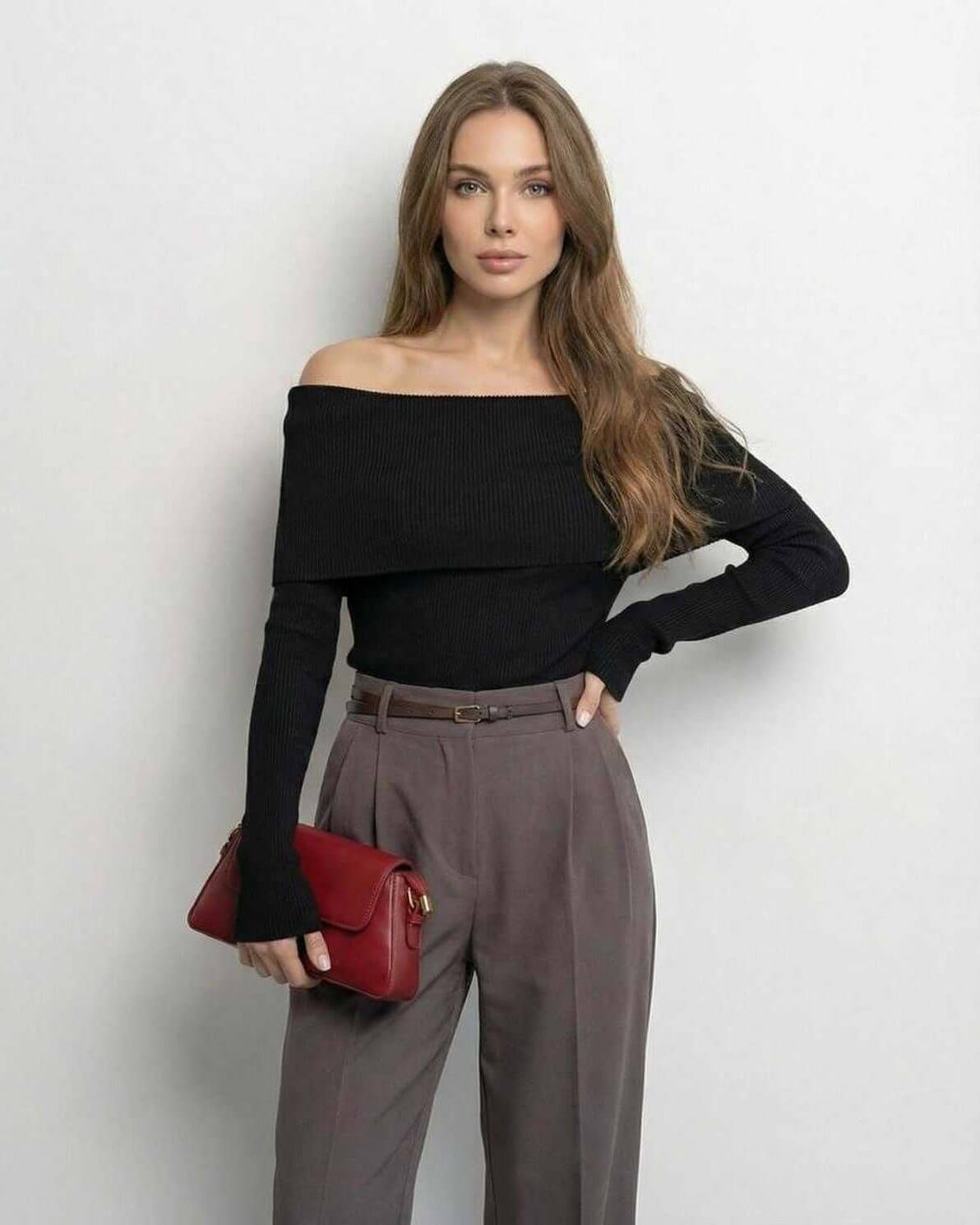 Biot Top off-the-shoulder black long sleeve top by RAMBLION, elegant feel, perfect for any sophisticated occasion.