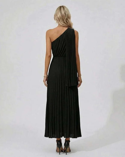 Black A-line Asymmetric Sleeveless Midi Dress | Formal Events, Cocktail Hour, Wedding Guest & Day-to-Night, back view | Rambl | SKU: NMD-374920186-black-L-5993,NMD-374920186-black-M-5301,NMD-374920186-black-S-6173,NMD-374920186-black-XL-1407,NMD-374920186-black-XS-3299
