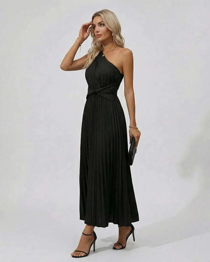 Black A-line Asymmetric Sleeveless Midi Dress | Formal Events, Cocktail Hour, Wedding Guest & Day-to-Night, side view | Rambl | SKU: NMD-374920186-black-L-5993,NMD-374920186-black-M-5301,NMD-374920186-black-S-6173,NMD-374920186-black-XL-1407,NMD-374920186-black-XS-3299