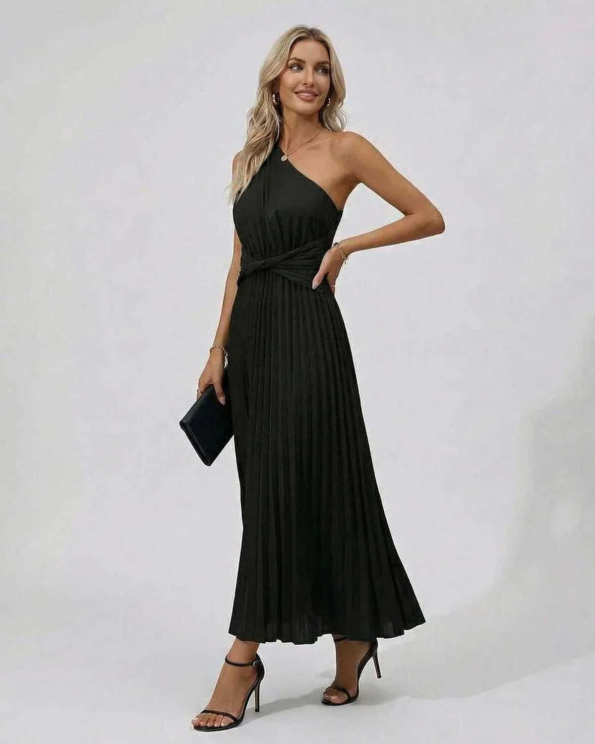 Black A-line Asymmetric Sleeveless Midi Dress | Formal Events, Cocktail Hour, Wedding Guest & Day-to-Night, side view | Rambl | SKU: NMD-374920186-black-L-5993,NMD-374920186-black-M-5301,NMD-374920186-black-S-6173,NMD-374920186-black-XL-1407,NMD-374920186-black-XS-3299