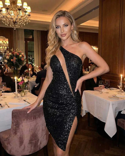 Black Bodycon Asymmetric Sleeveless Mini Dress | Formal Events, Evening Parties & Daily Wear, lifestyle shot | Ramblion | SKU: EMN-375918264-black-L-4959,EMN-375918264-black-M-5766,EMN-375918264-black-S-1379,EMN-375918264-black-XL-3611,EMN-375918264-black-XS-8499