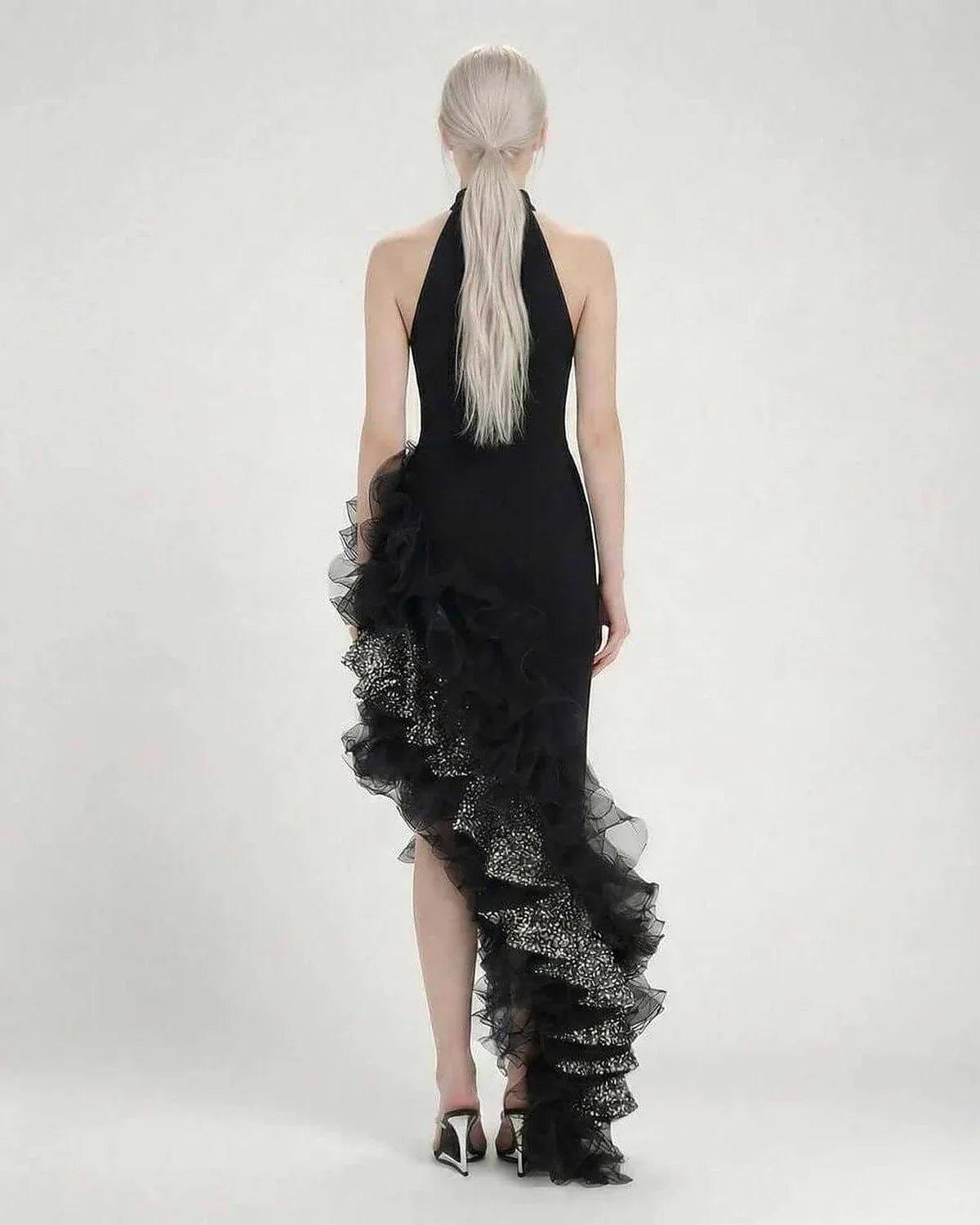 Black Bodycon Halter Sleeveless Maxi Dress | Evening Events, Celebrations, Wedding Guest & Day-to-Night, back view | Ramblion | SKU: MMD-58427-black-L-8539,MMD-58427-black-M-8795,MMD-58427-black-S-4308,MMD-58427-black-XL-9700,MMD-58427-black-XS-2083