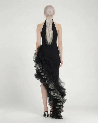 Black Bodycon Halter Sleeveless Maxi Dress | Evening Events, Celebrations, Wedding Guest & Day-to-Night, back view | Ramblion | SKU: MMD-58427-black-L-8539,MMD-58427-black-M-8795,MMD-58427-black-S-4308,MMD-58427-black-XL-9700,MMD-58427-black-XS-2083