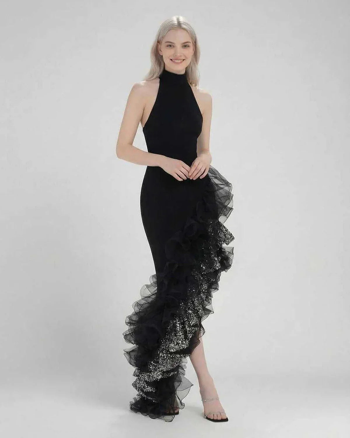 Black Bodycon Halter Sleeveless Maxi Dress | Evening Events, Celebrations, Wedding Guest & Day-to-Night, side view | Ramblion | SKU: MMD-58427-black-L-8539,MMD-58427-black-M-8795,MMD-58427-black-S-4308,MMD-58427-black-XL-9700,MMD-58427-black-XS-2083