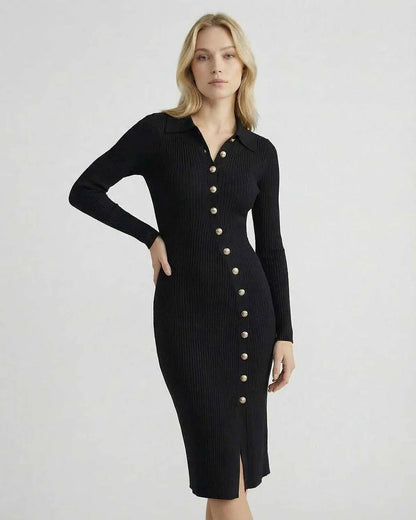 Black Bodycon Round Neck Long Sleeve Midi Dress | Formal Occasions, Party Nights & Casual Wear, front view | Ramblion | SKU: MMD-48291-black-L-9942,MMD-48291-black-M-1258,MMD-48291-black-S-2796,MMD-48291-black-XL-3138,MMD-48291-black-XS-8266