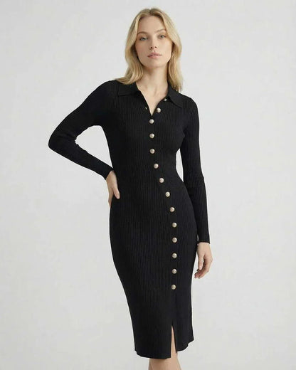 Black Bodycon Round Neck Long Sleeve Midi Dress | Formal Occasions, Party Nights & Casual Wear, front view | Ramblion | SKU: MMD-48291-black-L-9942,MMD-48291-black-M-1258,MMD-48291-black-S-2796,MMD-48291-black-XL-3138,MMD-48291-black-XS-8266