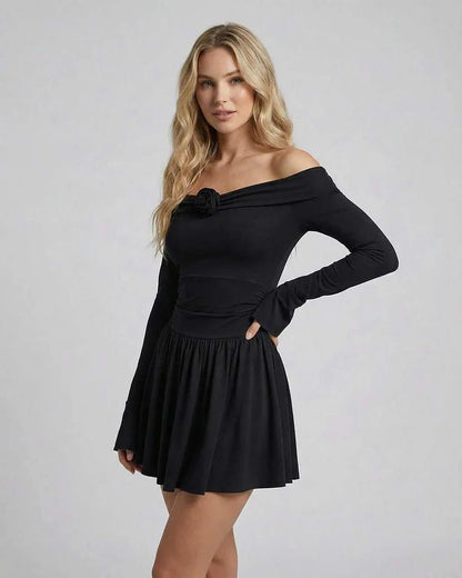 Black Bodycon Round Neck Long Sleeve Mini Dress | Gala Nights, Celebrations & Casual Wear, front view | Ramblion | SKU: LMD-57392-black-L-7083,LMD-57392-black-M-208,LMD-57392-black-S-4198,LMD-57392-black-XL-4205,LMD-57392-black-XS-3389