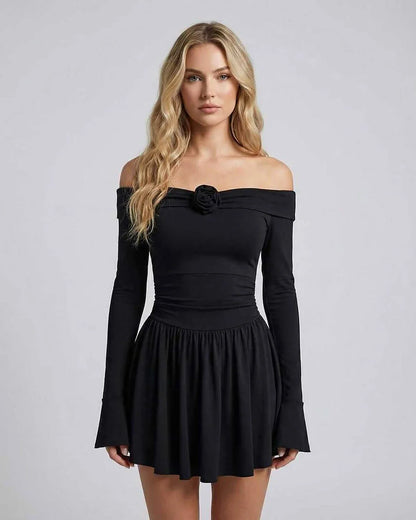 Black Bodycon Round Neck Long Sleeve Mini Dress | Gala Nights, Celebrations & Casual Wear, front view | Ramblion | SKU: LMD-57392-black-L-7083,LMD-57392-black-M-208,LMD-57392-black-S-4198,LMD-57392-black-XL-4205,LMD-57392-black-XS-3389