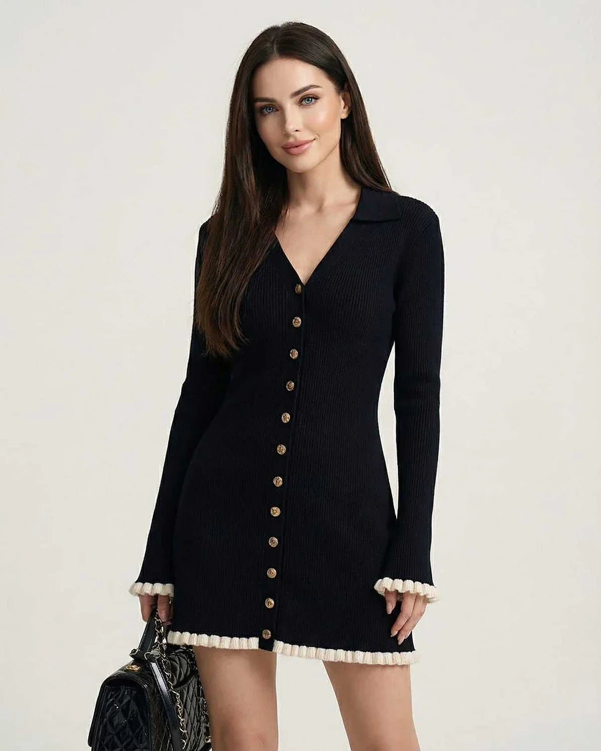 Black Bodycon V-Neck Long Sleeve Mini Dress | Formal Occasions, Party Nights & Brunch, front view | Ramblion | SKU: CMD-58291-black-L-7188-1142,CMD-58291-black-M-5523-6664,CMD-58291-black-S-1228-8149,CMD-58291-black-XL-444-3442,CMD-58291-black-XS-5529-1881