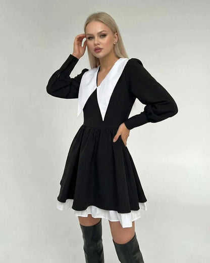 Black Bodycon V-Neck Long Sleeve Mini Dress | Guest of Wedding, front view | Ramblion | SKU: VMD-82457-black-L-837,VMD-82457-black-M-1002,VMD-82457-black-S-2329,VMD-82457-black-XL-5912,VMD-82457-black-XS-4671