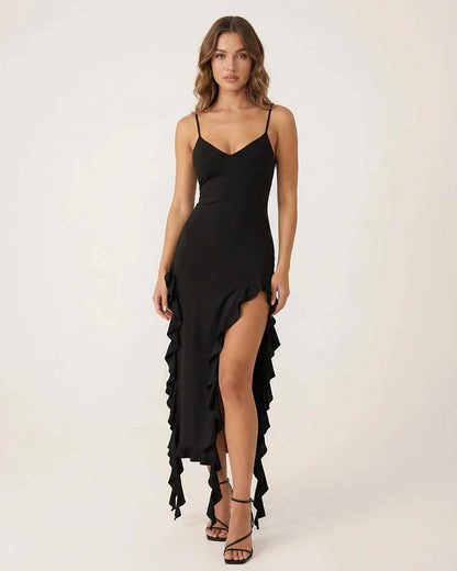 Black Bodycon V-Neck Sleeveless Midi Dress | Black-Tie Events, Evening Parties & Daily Wear, front view | Ramblion | SKU: OMD-481927364-black-L-3944,OMD-481927364-black-M-3358,OMD-481927364-black-S-5232,OMD-481927364-black-XL-1150,OMD-481927364-black-XS-4844