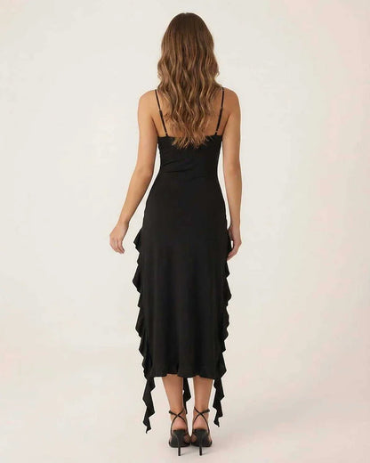 Black Bodycon V-Neck Sleeveless Midi Dress | Black-Tie Events, Evening Parties & Daily Wear, back view | Ramblion | SKU: OMD-481927364-black-L-3944,OMD-481927364-black-M-3358,OMD-481927364-black-S-5232,OMD-481927364-black-XL-1150,OMD-481927364-black-XS-4844