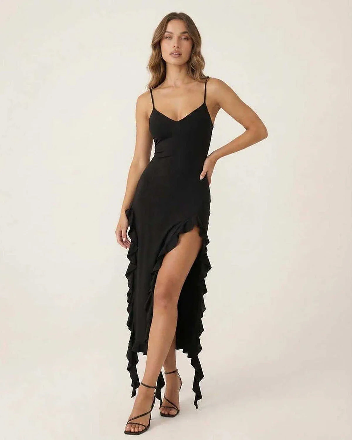 Black Bodycon V-Neck Sleeveless Midi Dress | Black-Tie Events, Evening Parties & Daily Wear, front view | Ramblion | SKU: OMD-481927364-black-L-3944,OMD-481927364-black-M-3358,OMD-481927364-black-S-5232,OMD-481927364-black-XL-1150,OMD-481927364-black-XS-4844