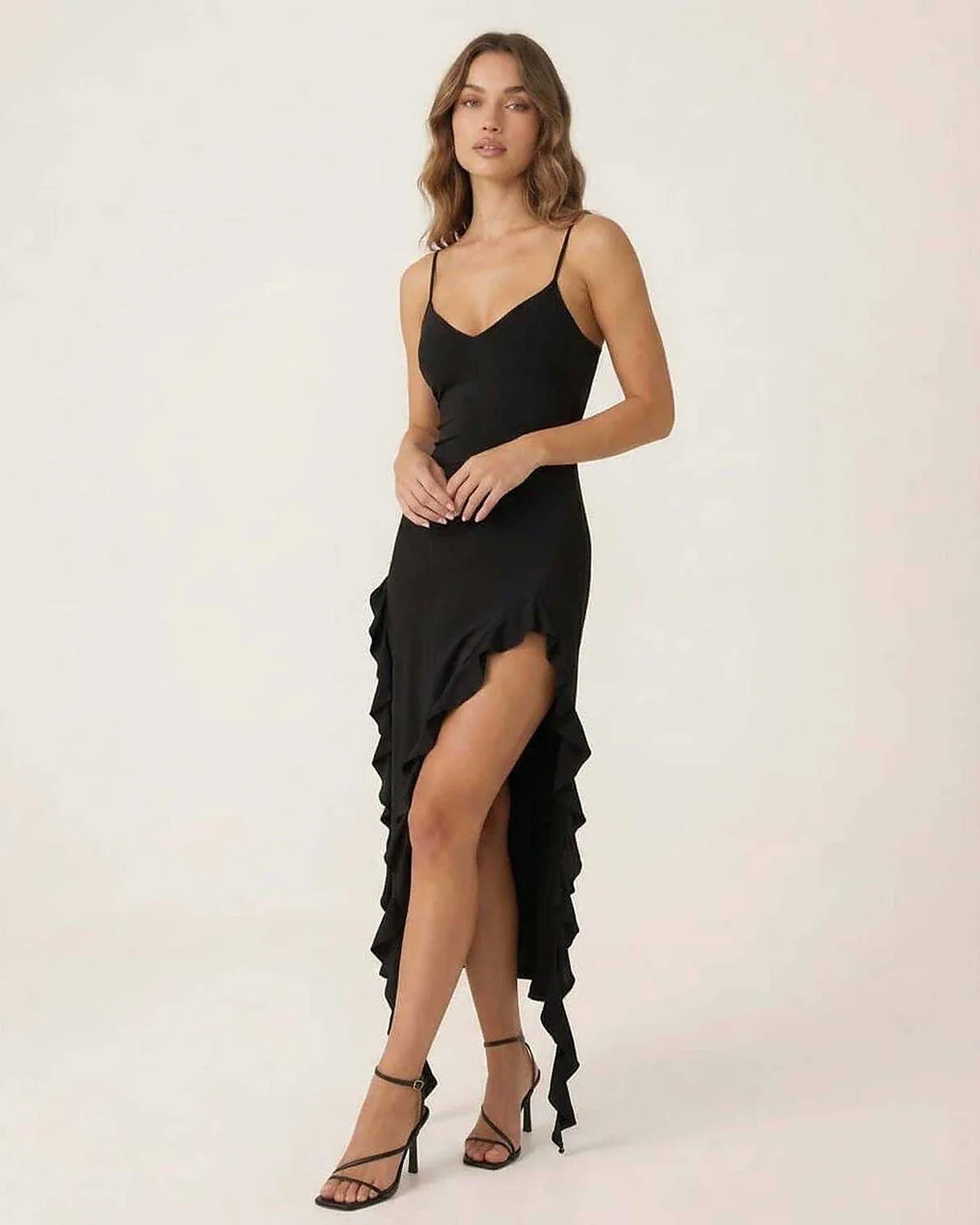 Black Bodycon V-Neck Sleeveless Midi Dress | Black-Tie Events, Evening Parties & Daily Wear, front view | Ramblion | SKU: OMD-481927364-black-L-3944,OMD-481927364-black-M-3358,OMD-481927364-black-S-5232,OMD-481927364-black-XL-1150,OMD-481927364-black-XS-4844