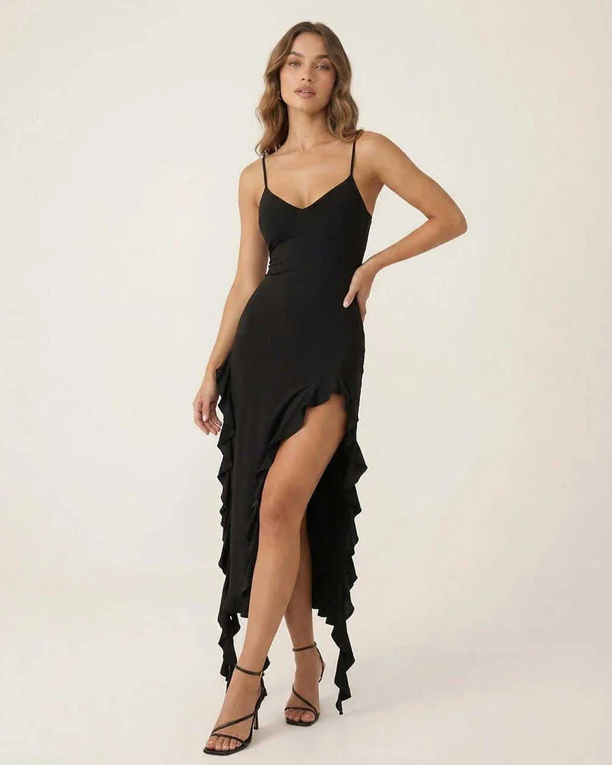 Black Bodycon V-Neck Sleeveless Midi Dress | Black-Tie Events, Evening Parties & Daily Wear, front view | Ramblion | SKU: OMD-481927364-black-L-3944,OMD-481927364-black-M-3358,OMD-481927364-black-S-5232,OMD-481927364-black-XL-1150,OMD-481927364-black-XS-4844