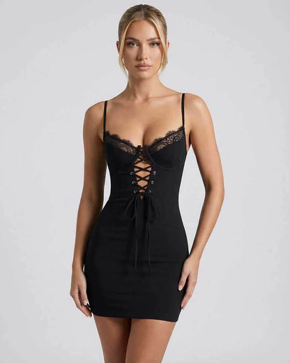 Black Bodycon V-Neck Sleeveless Mini Dress | Formal Occasions & Celebrations, front view | Ramblion | SKU: VMD-93218-black-L-8251,VMD-93218-black-M-5956,VMD-93218-black-S-1102,VMD-93218-black-XL-4898,VMD-93218-black-XS-1452
