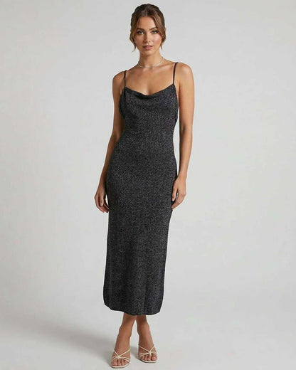 Black Cotton Bodycon Round Neck Sleeveless Midi Dress | Weddings, front view | Ramblion | SKU: SMD-935714682-black-L-4776,SMD-935714682-black-M-9299,SMD-935714682-black-S-3703,SMD-935714682-black-XL-9235,SMD-935714682-black-XS-6298