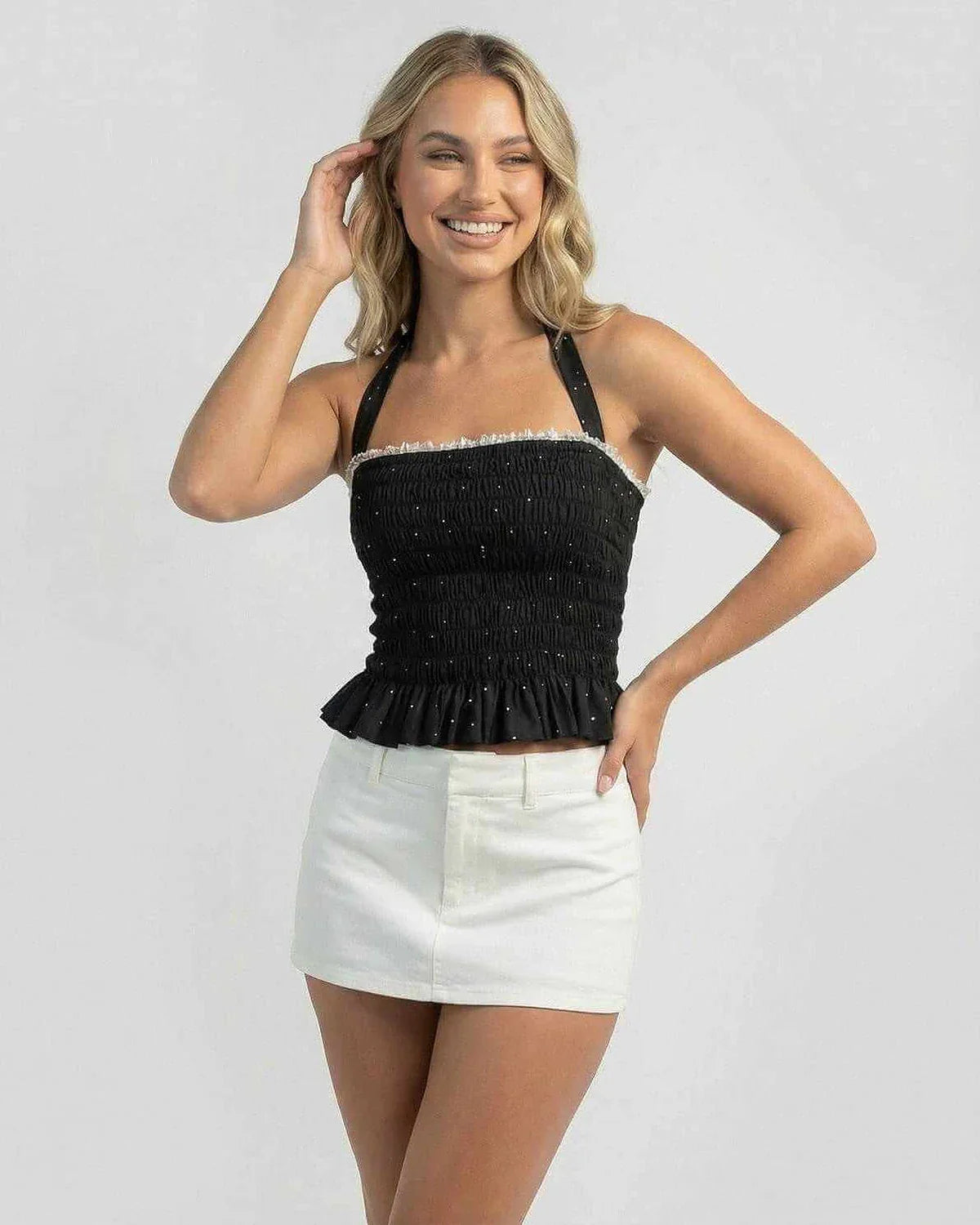 Black Cotton Top, front view | Ramblion | SKU: LT-68247-black-L-9956,LT-68247-black-M-3241,LT-68247-black-S-6692,LT-68247-black-XL-4586,LT-68247-black-XS-2640