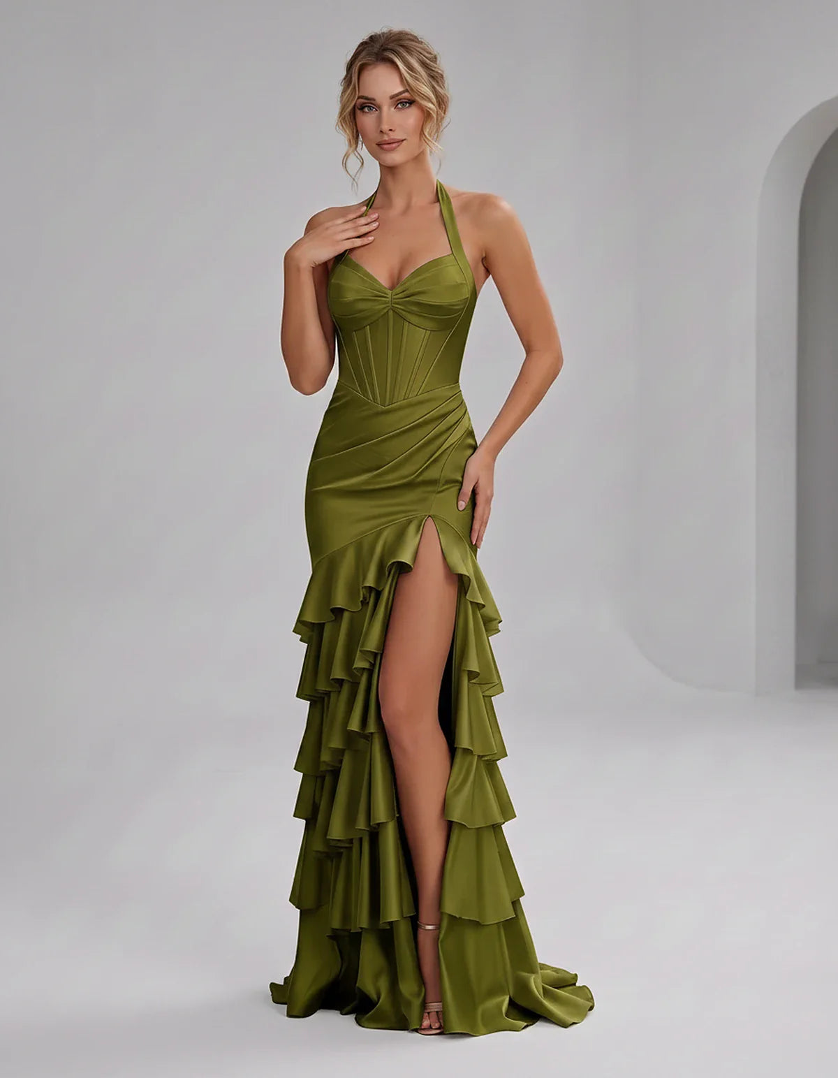 Black,green,lavender,light Blue,blue,orange,olive,pink,dusty Blue,plum,burgundy,fuchsia Satin Mermaid Sweetheart Spaghetti St | SKU: VMD-583947261840715-OLIVE-L,VMD-583947261840715-OLIVE-M,VMD-583947261840715-OLIVE-S,VMD-583947261840715-OLIVE-XL,VMD-583947261840715-OLIVE-XS